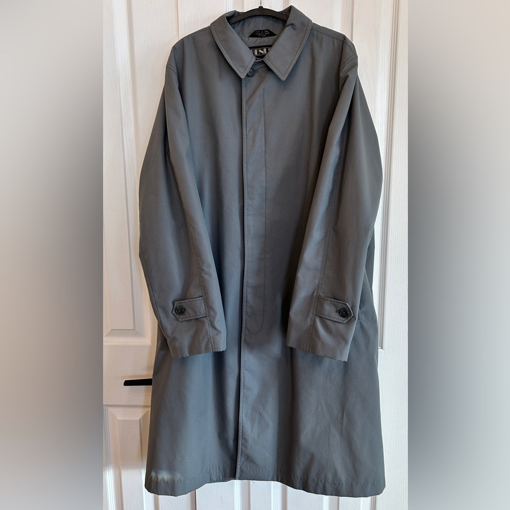Henley by TipTop Grey Trench Overcoat Mens 44R | Cotton Lining Oversized Style - Picture 7 of 8